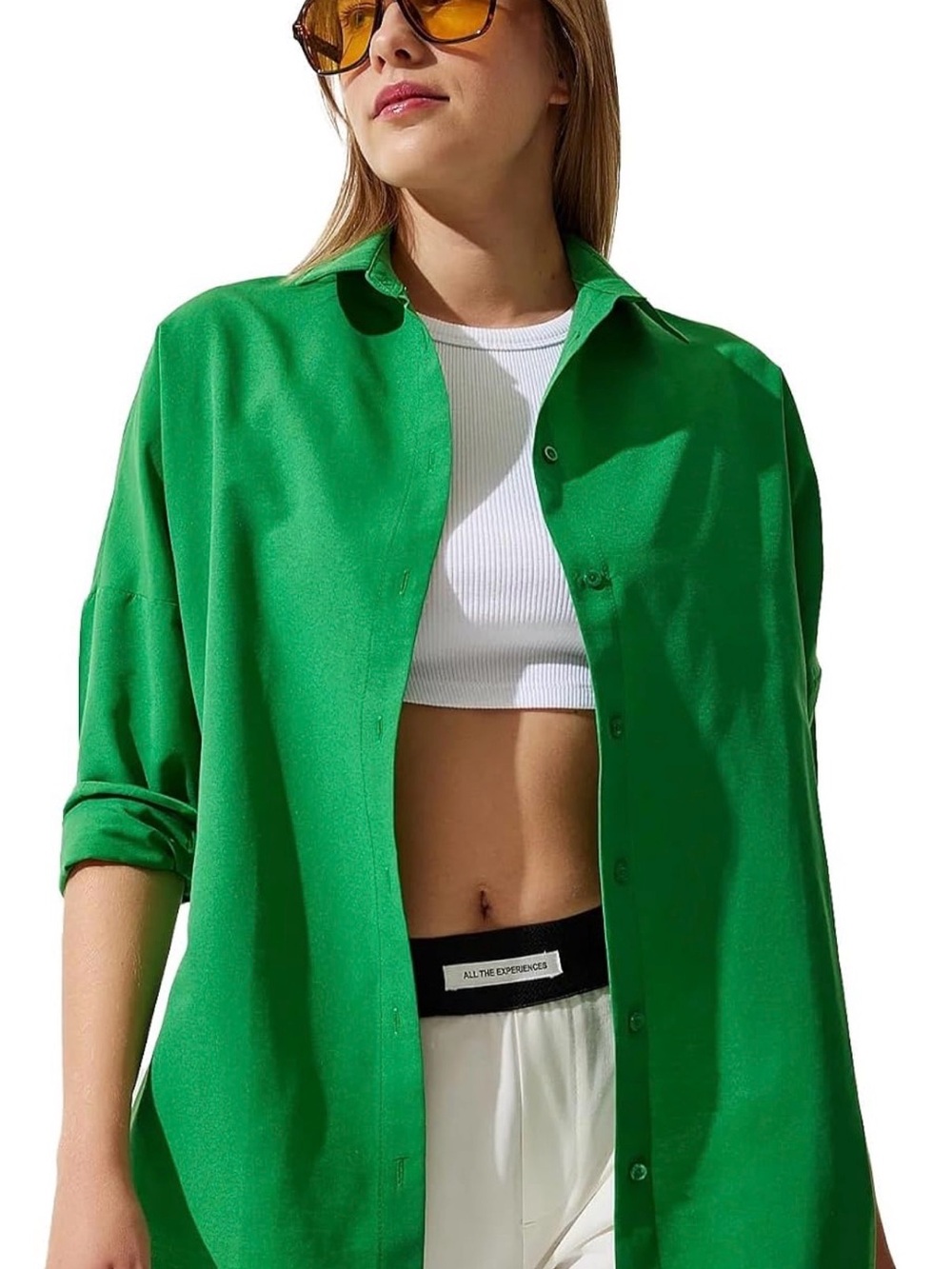 Green and pink 2 Oversized Button-Down Shirt - Women